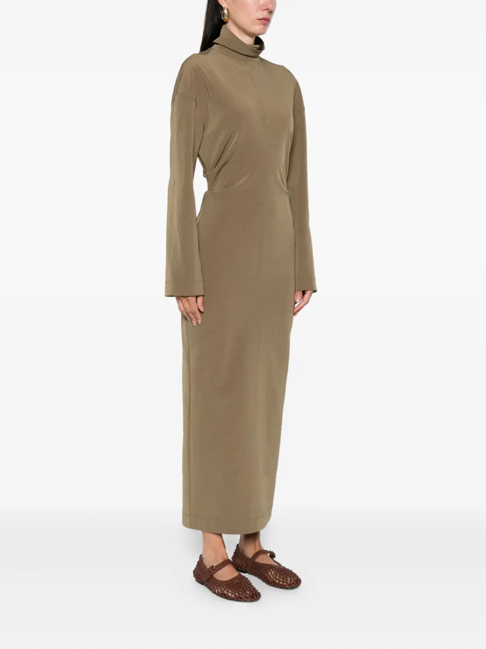 Nanushka Jamson gedrapeerde midi-jurk met col Groen