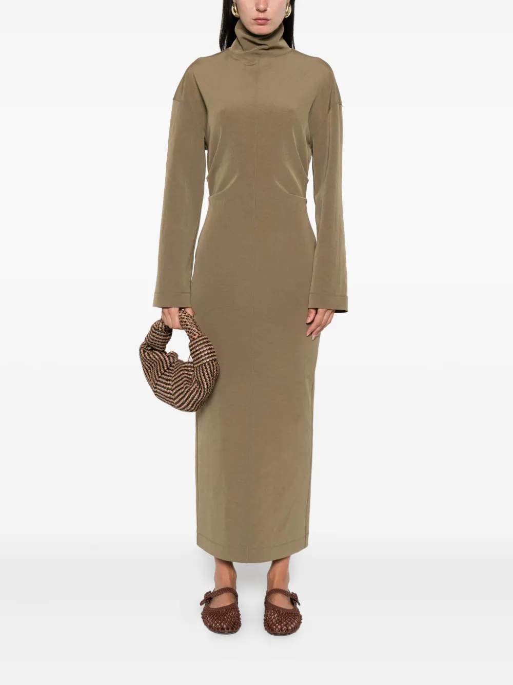 Nanushka Jamson gedrapeerde midi-jurk met col Groen