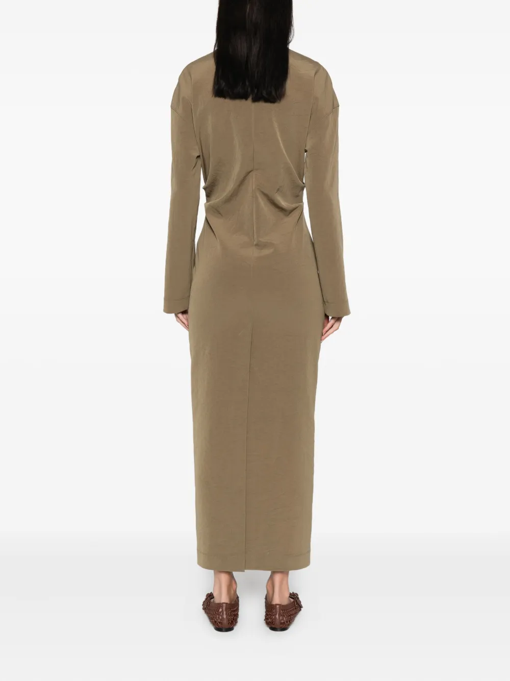 Nanushka Jamson gedrapeerde midi-jurk met col Groen