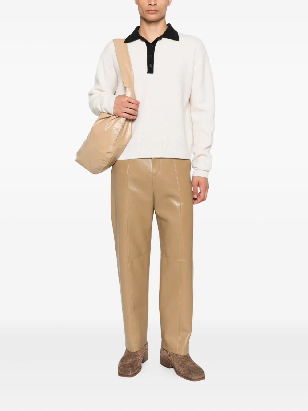 Nanushka Geribbelde trui met polokraag - Beige