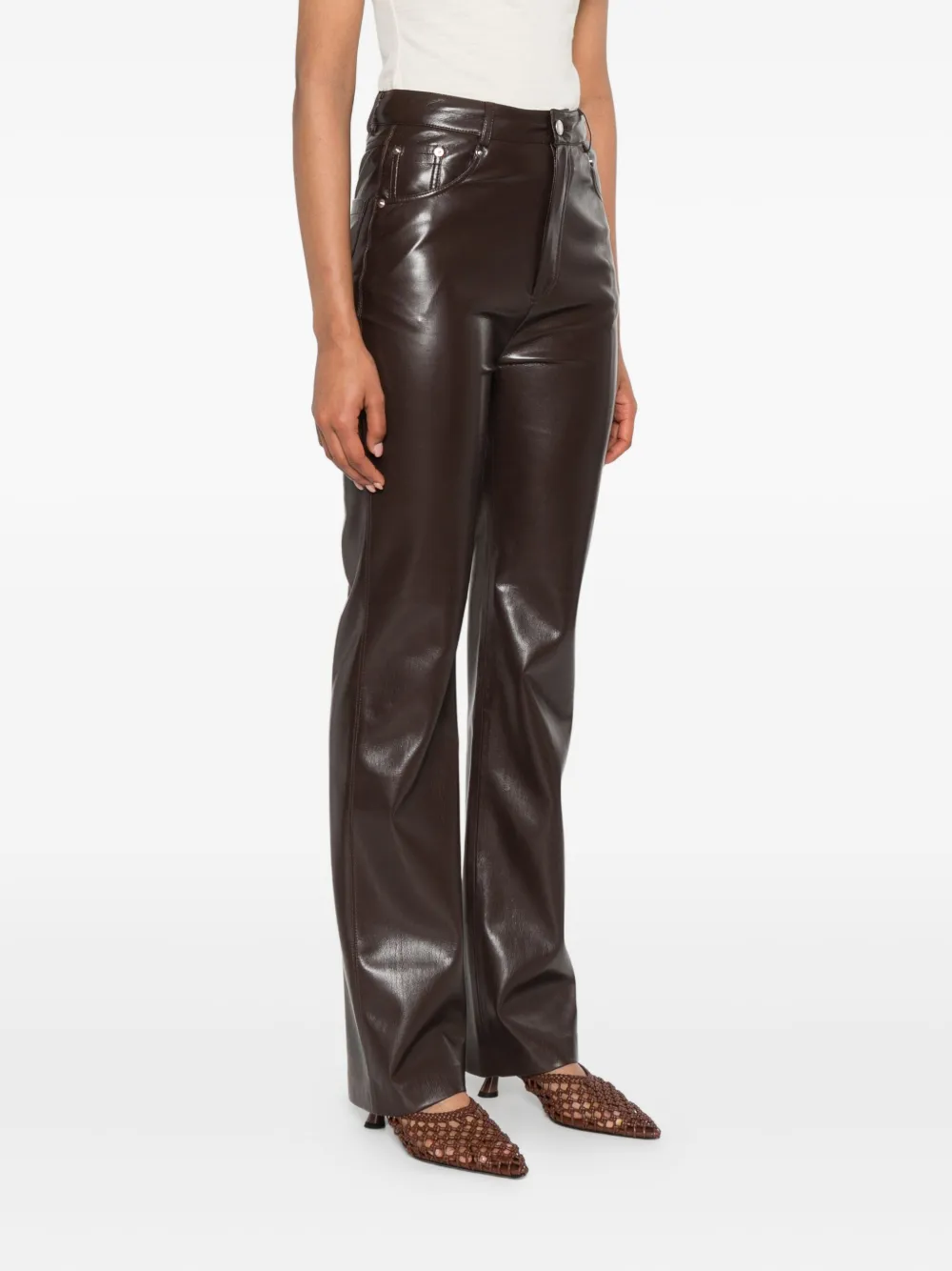 Nanushka Five-pocket Leather Trousers In Brown