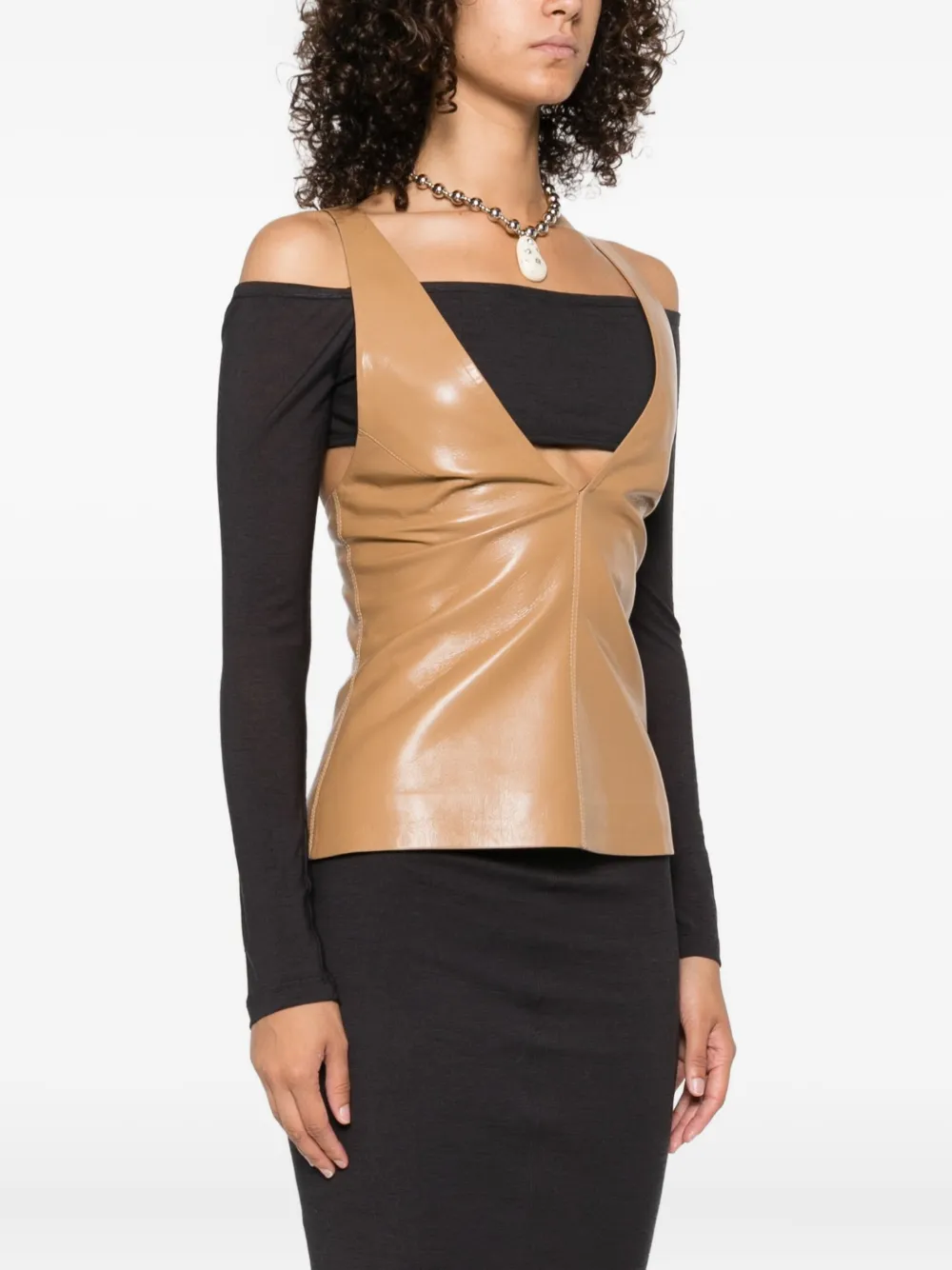 Nanushka Ferr halterneck leather top Beige