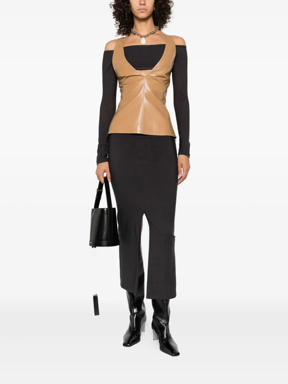Nanushka Ferr halterneck leather top Beige