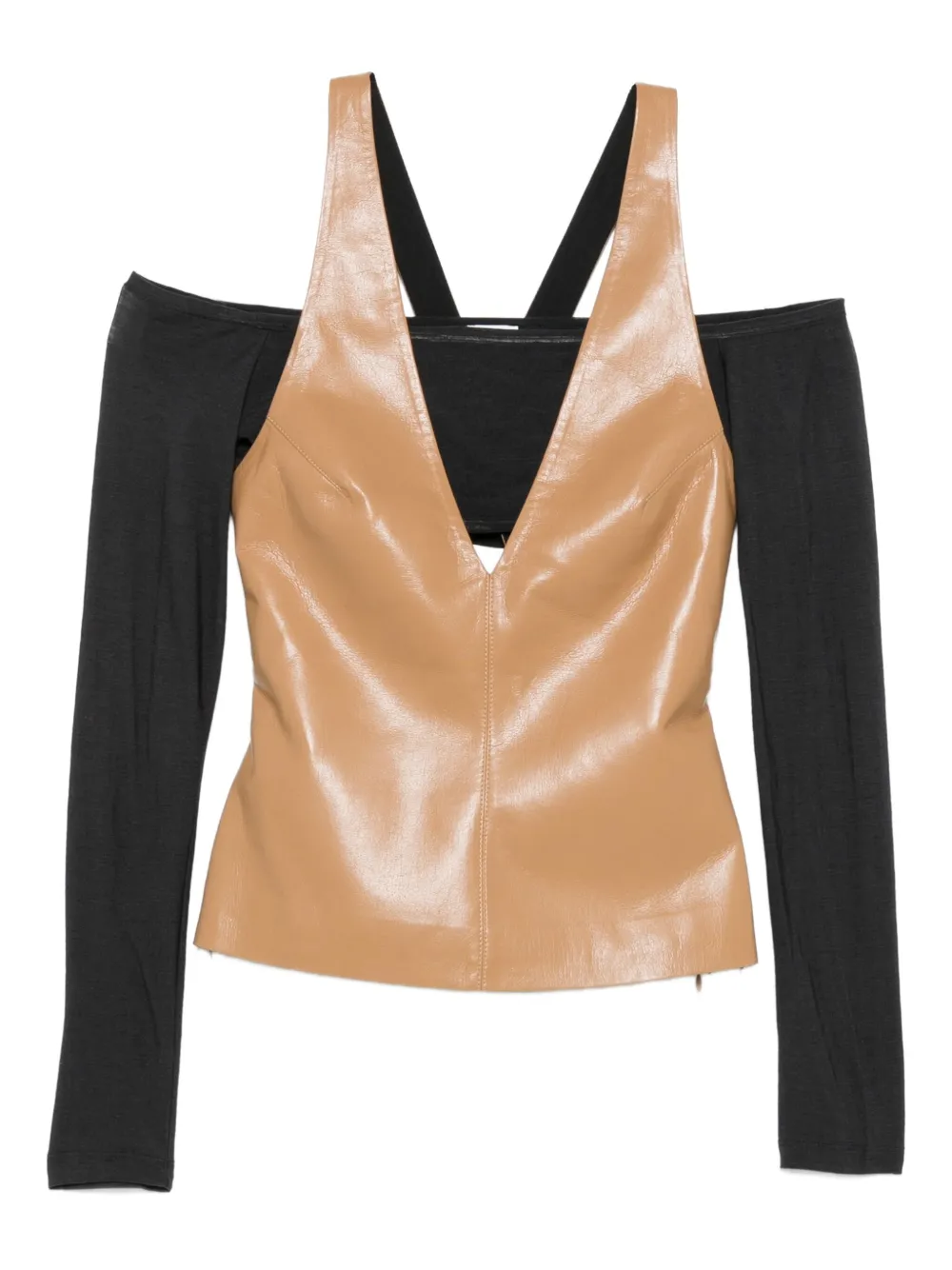 Nanushka Ferr halterneck leather top Beige