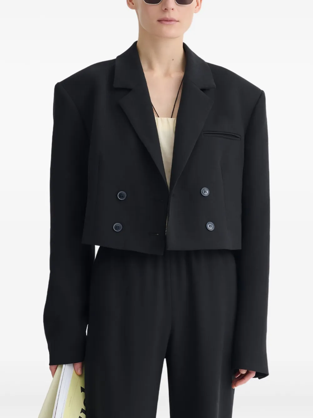 Nanushka Rony Double-breasted Cropped Blazer In Black