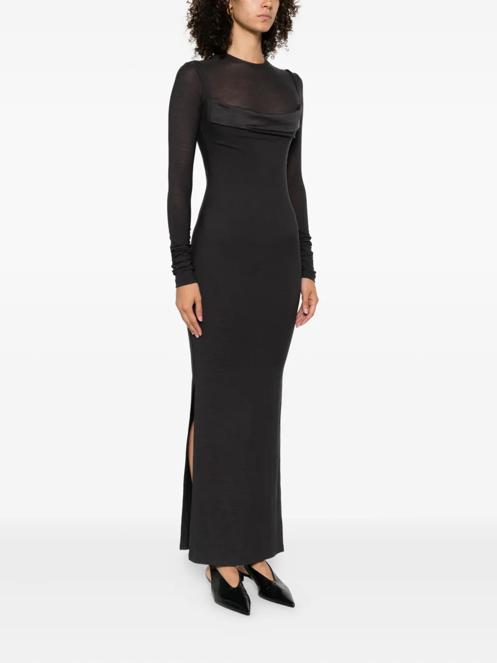 Nanushka Maxi-jurk met col en zijsplit Grijs