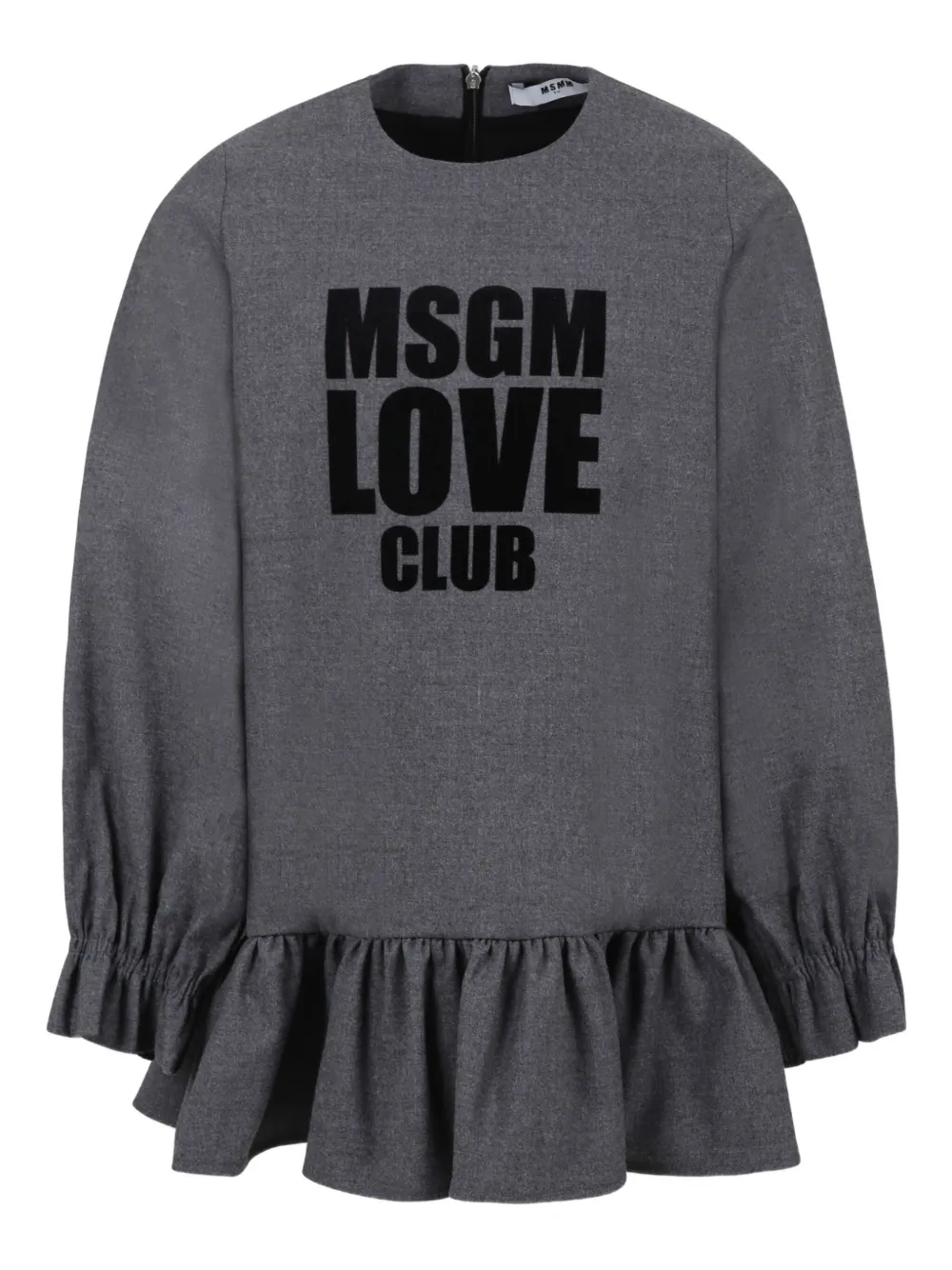MSGM Kids logo-print ruffled dress GRIGIO