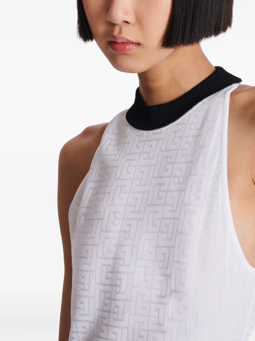 Balmain Monogram Sleeveless Bodysuit In White