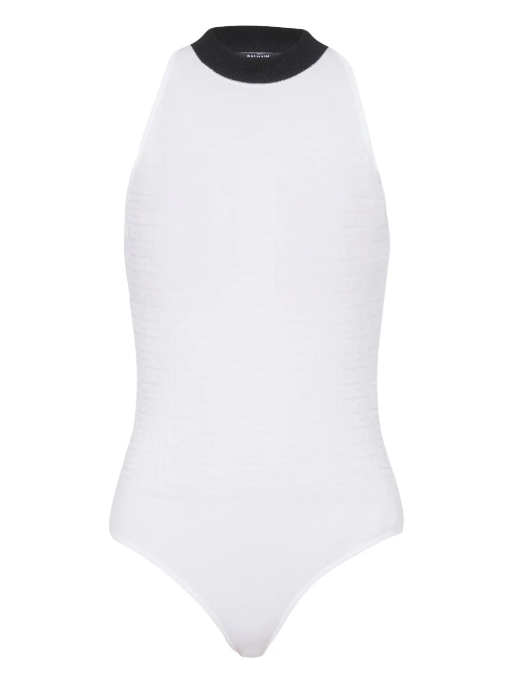 Balmain Monogram Sleeveless Bodysuit In White