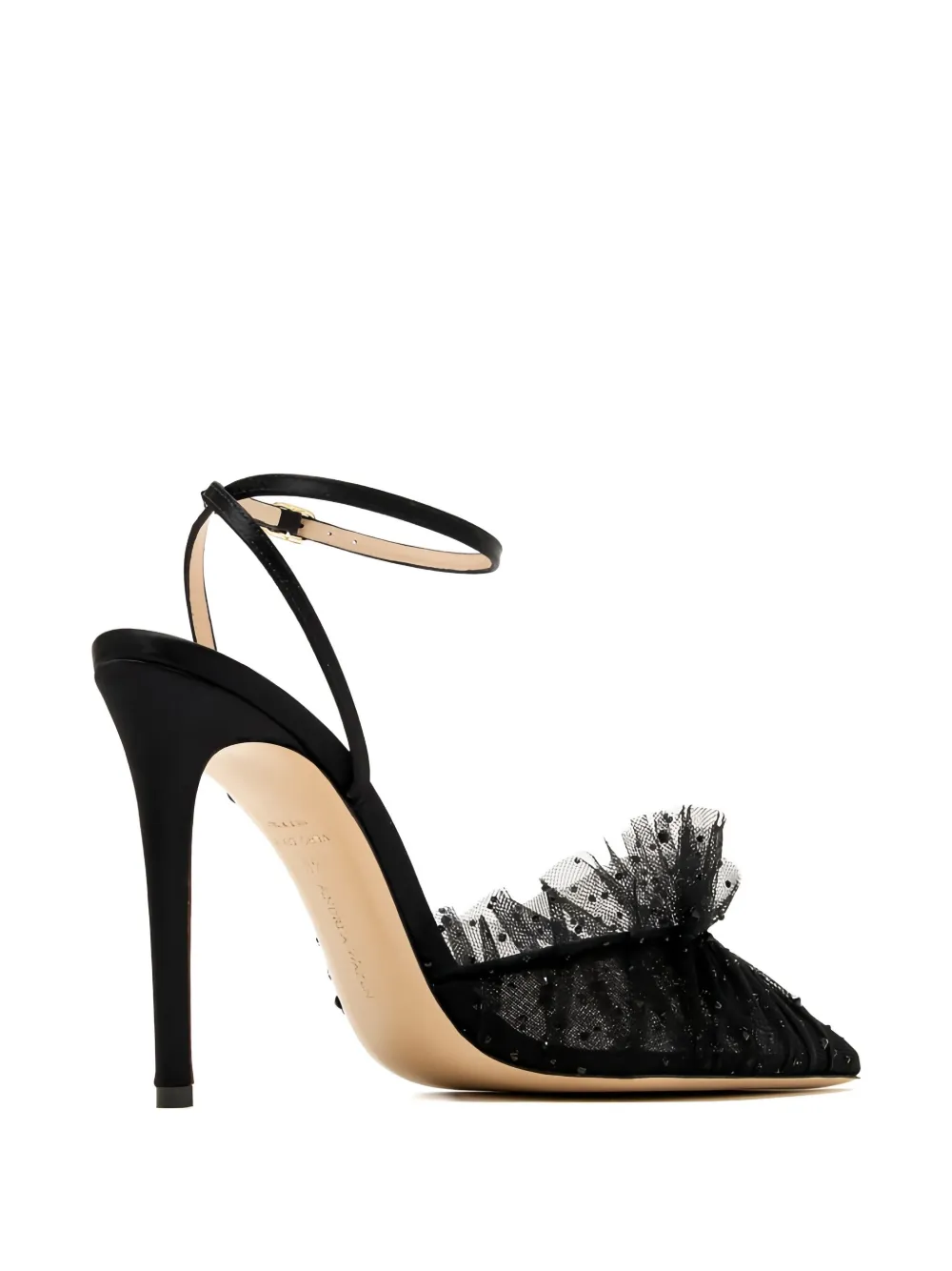 Andrea Wazen 105mm Franca Embellished Ruffle Pumps In Black