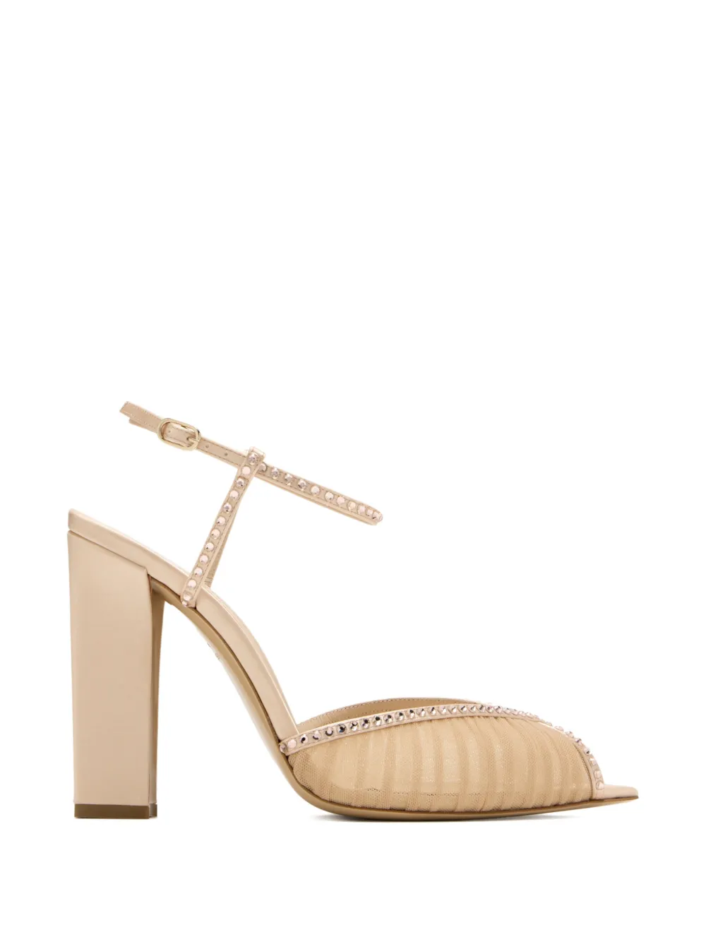 Andrea Wazen Katy verfraaide sandalen met blokhak Beige