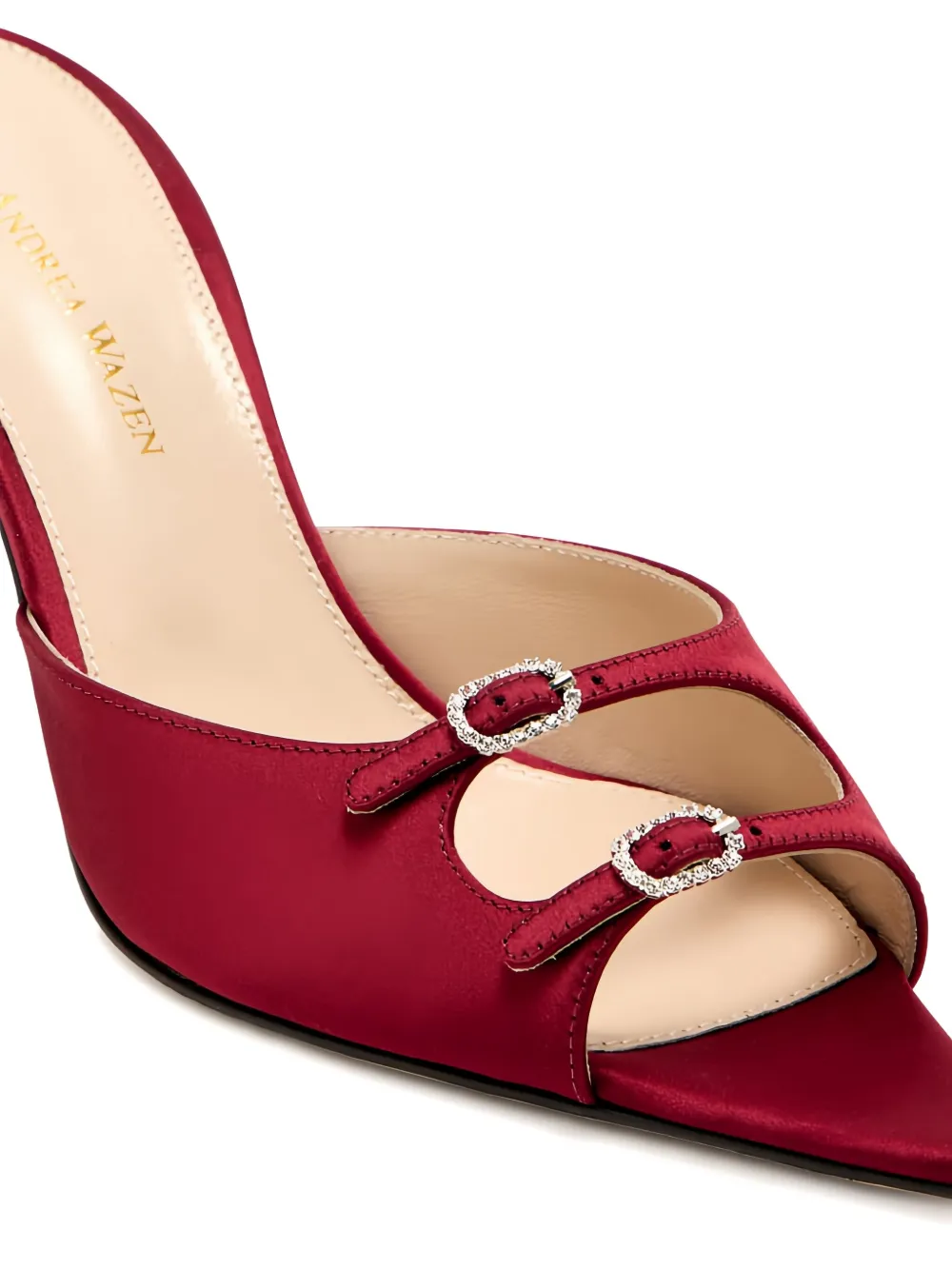 Andrea Wazen 75mm Carol Crystal-buckle Mules In Red