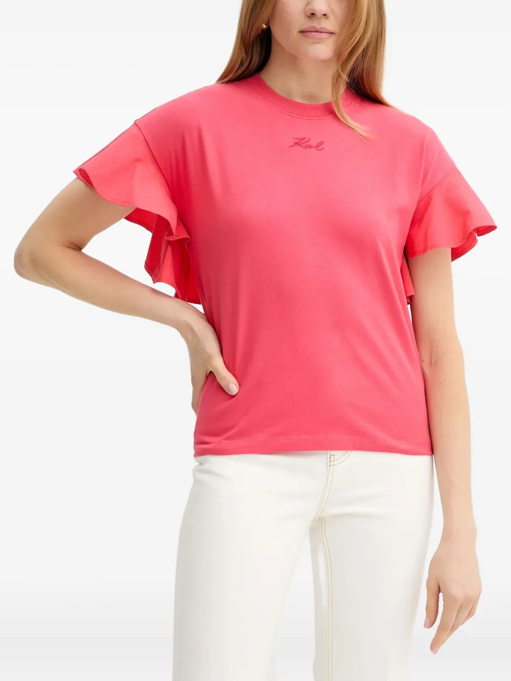 Karl Lagerfeld Top met ruches en geborduurd logo Roze