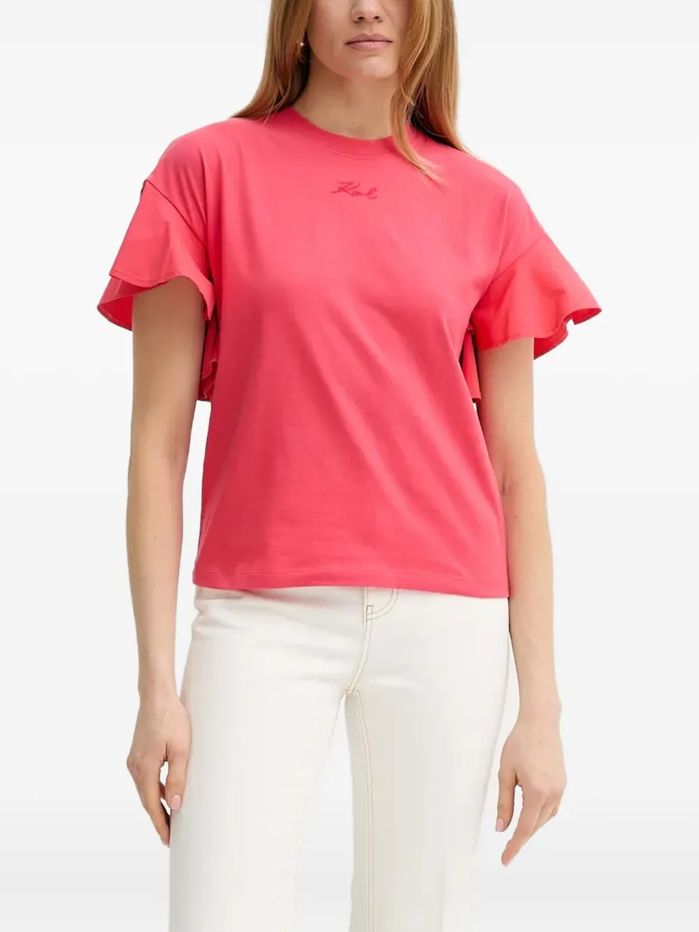 Karl Lagerfeld Top met ruches en geborduurd logo Roze