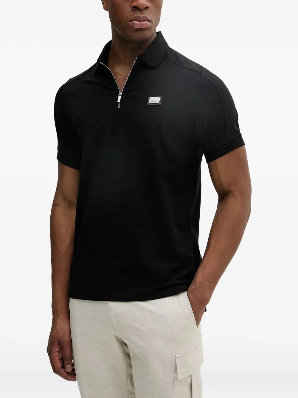 Karl Lagerfeld zip-neck logo-plaque polo shirt | Image 2