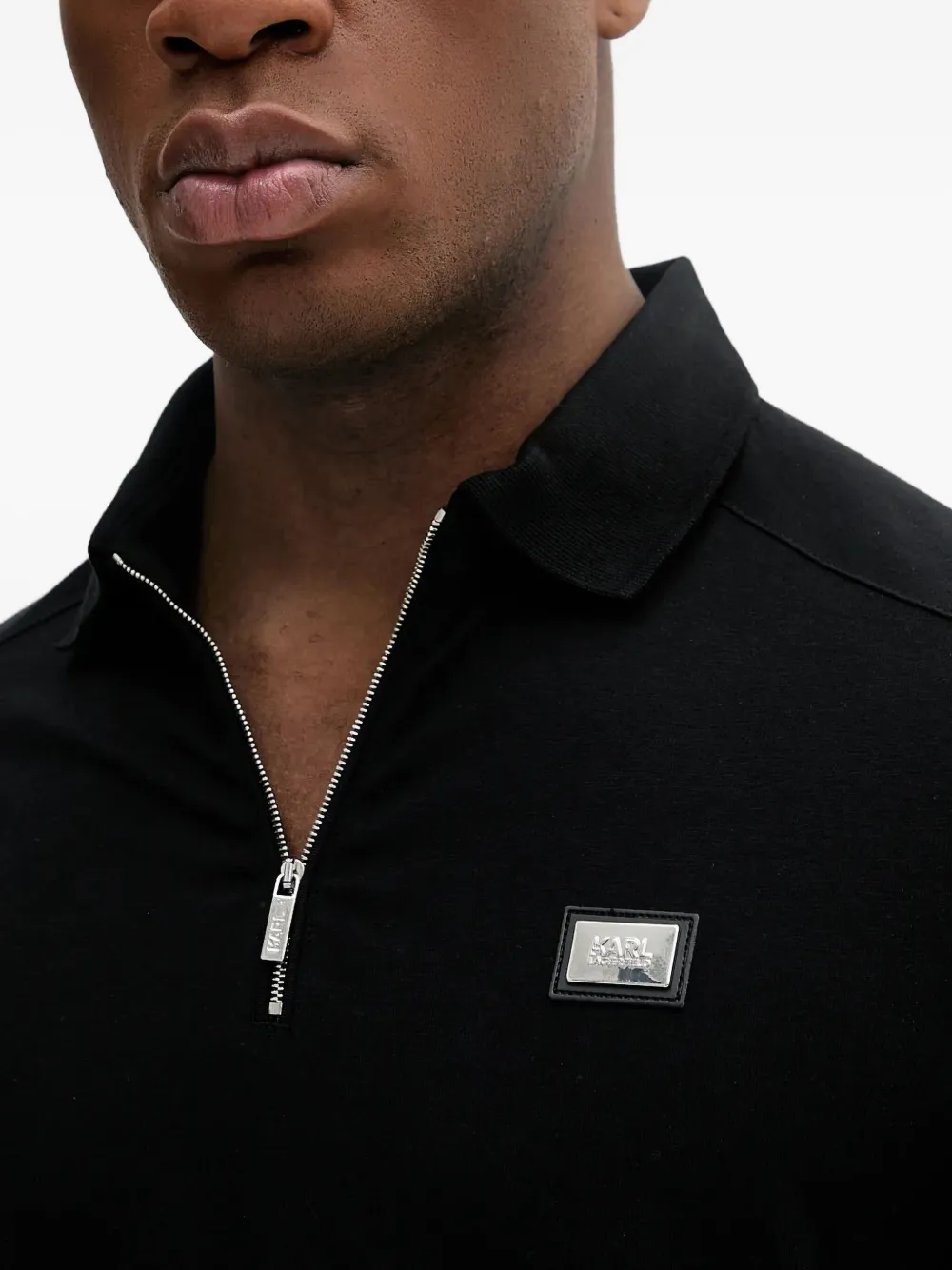 Karl Lagerfeld Poloshirt met logoplakkaat en rits Zwart
