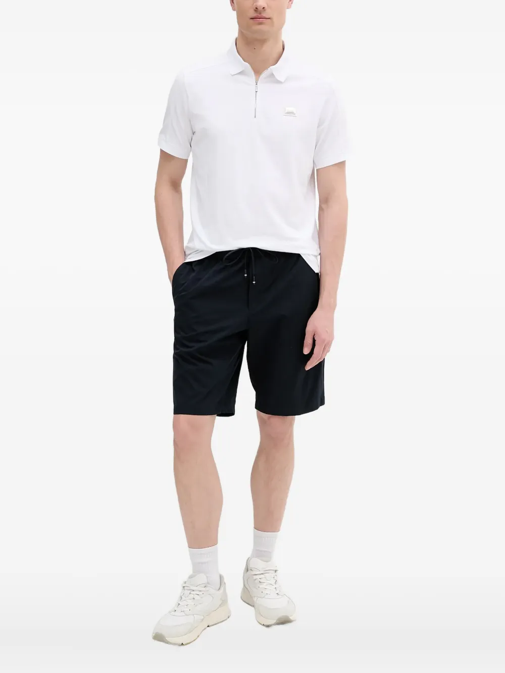 Karl Lagerfeld zip-neck logo-patch polo shirt | White | Image 1