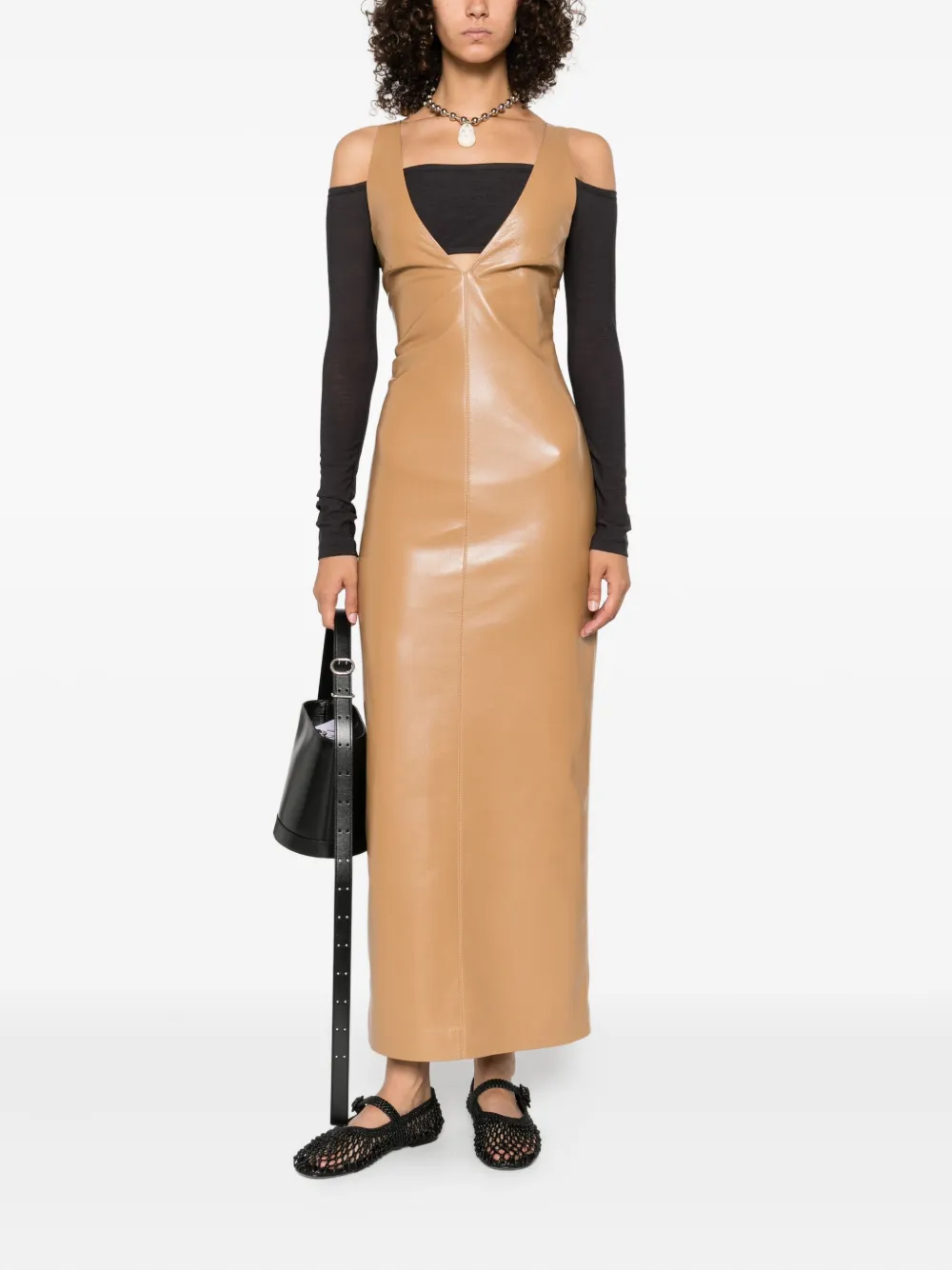 Nanushka halterneck midi dress Beige