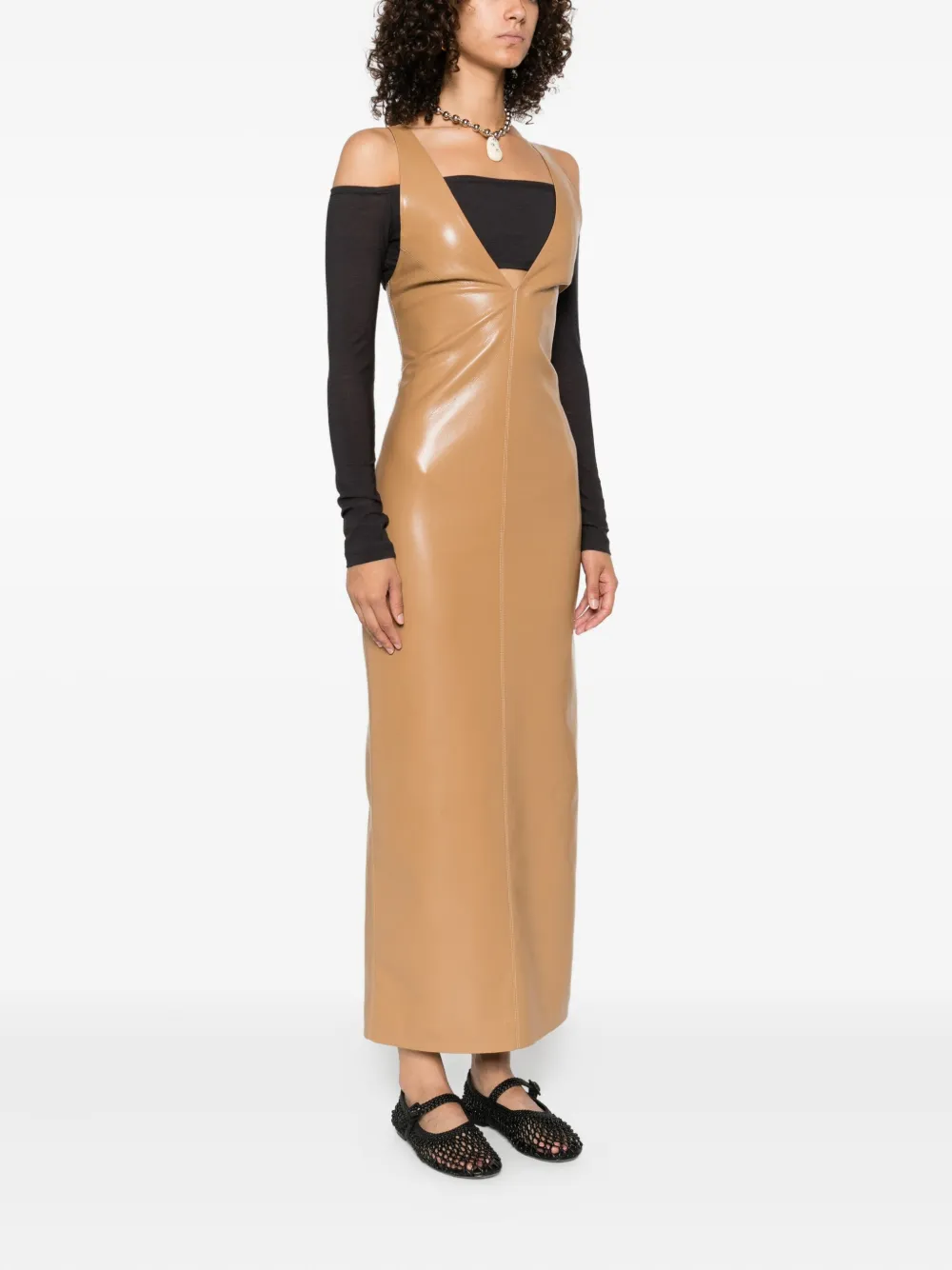 Nanushka halterneck midi dress Beige