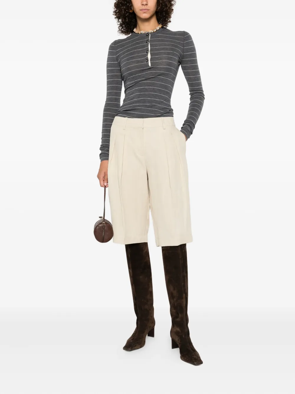 Nanushka striped button-front top Grijs