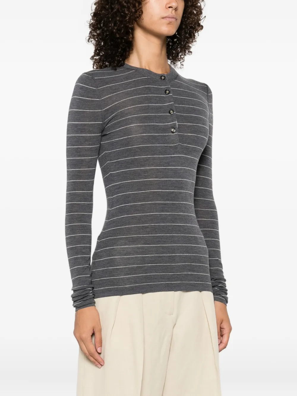 Nanushka striped button-front top Grijs