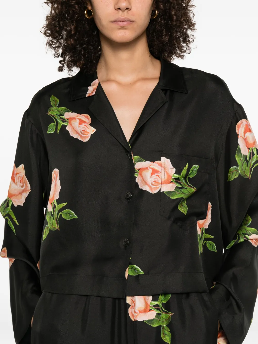 Nanushka Vally blouse met roosprint en lange mouwen Zwart