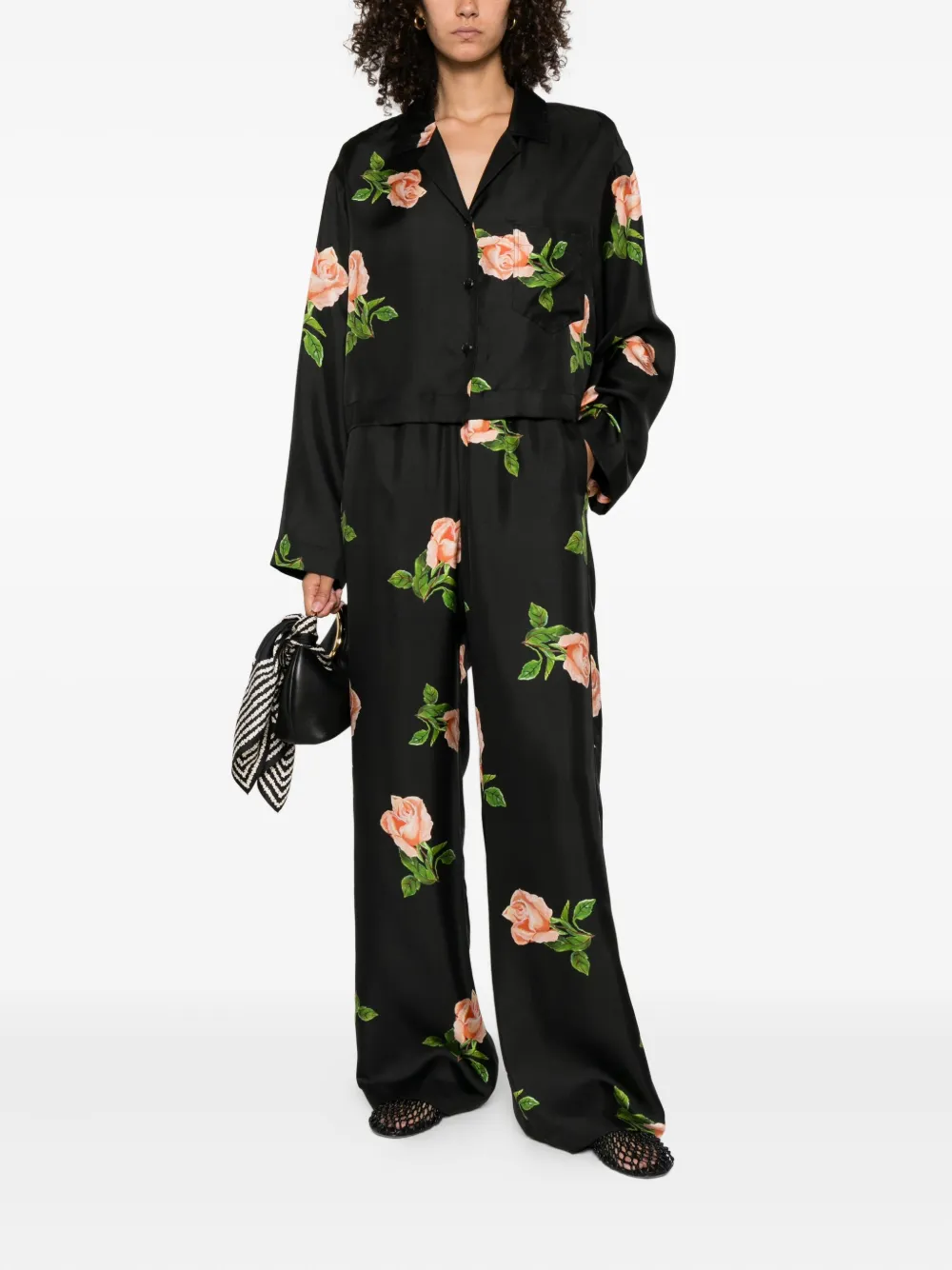 Nanushka Vally blouse met roosprint en lange mouwen Zwart