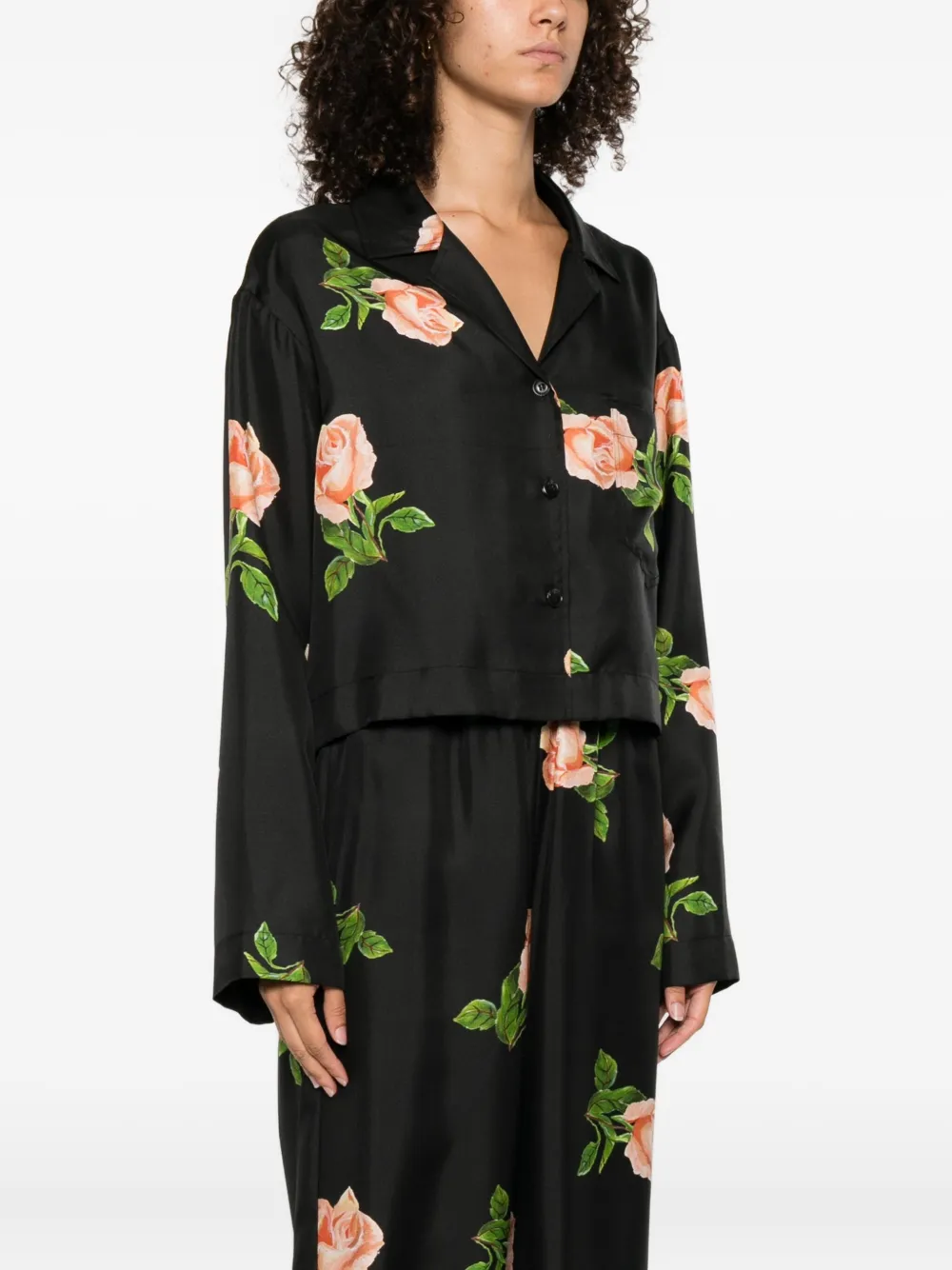 Nanushka Vally blouse met roosprint en lange mouwen Zwart