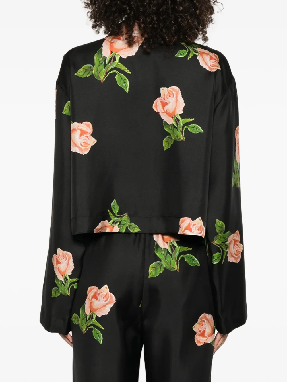 Nanushka Vally blouse met roosprint en lange mouwen Zwart