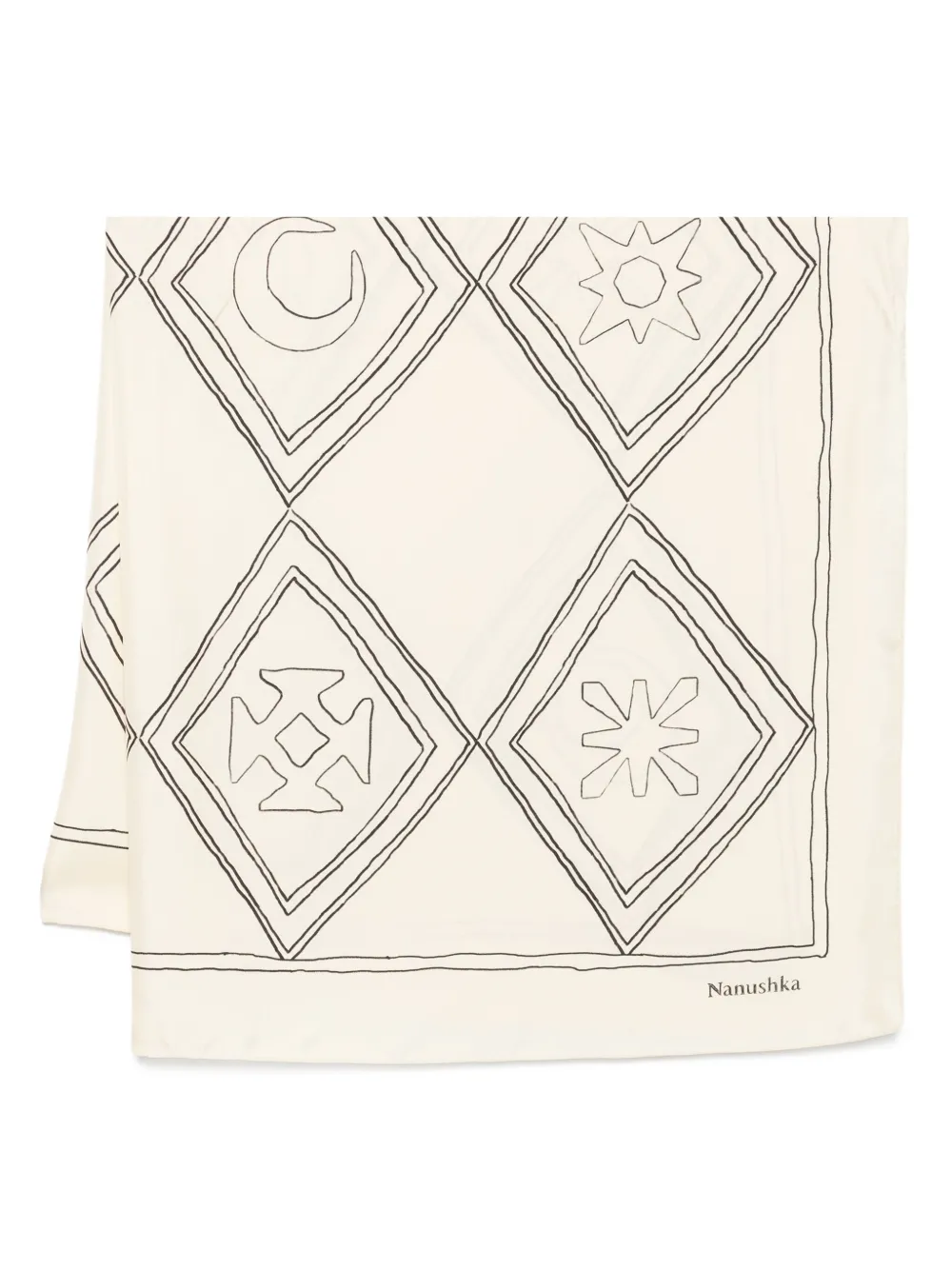 Nanushka symbol argyle silk scarf Beige