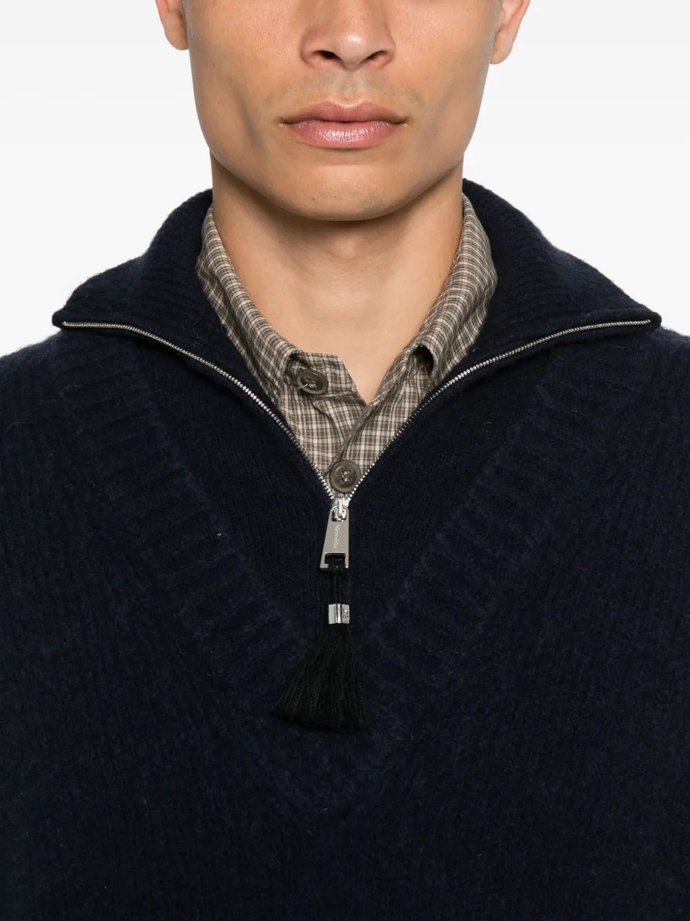 Nanushka Kylen zip-neck tassel sweater Blauw