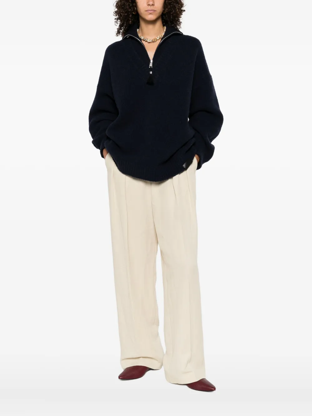 Nanushka Kylen zip-neck tassel sweater Blauw
