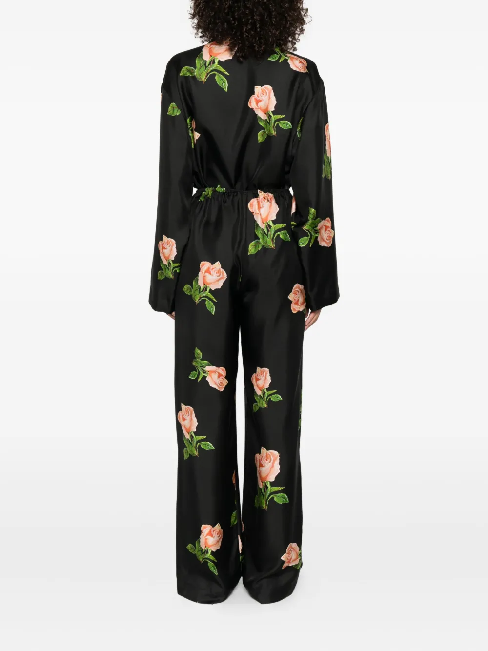 Nanushka Arven broek met elastische taille en roosprint Zwart