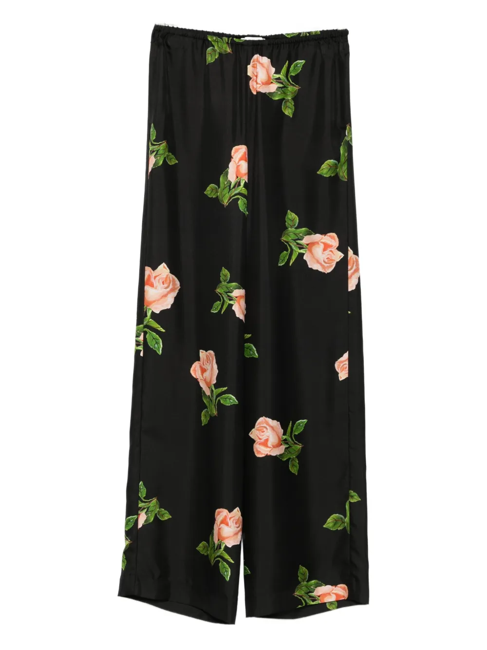 Nanushka Arven broek met elastische taille en roosprint Zwart