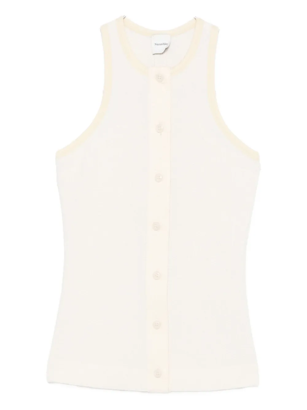 Nanushka ribbed button-placket top Beige