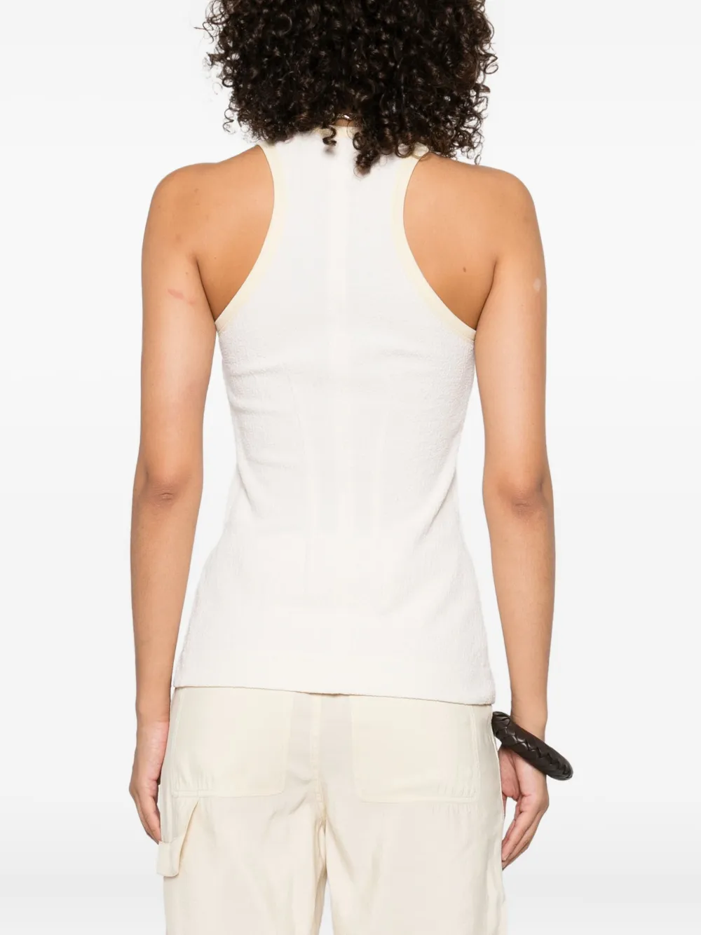 Nanushka ribbed button-placket top Beige