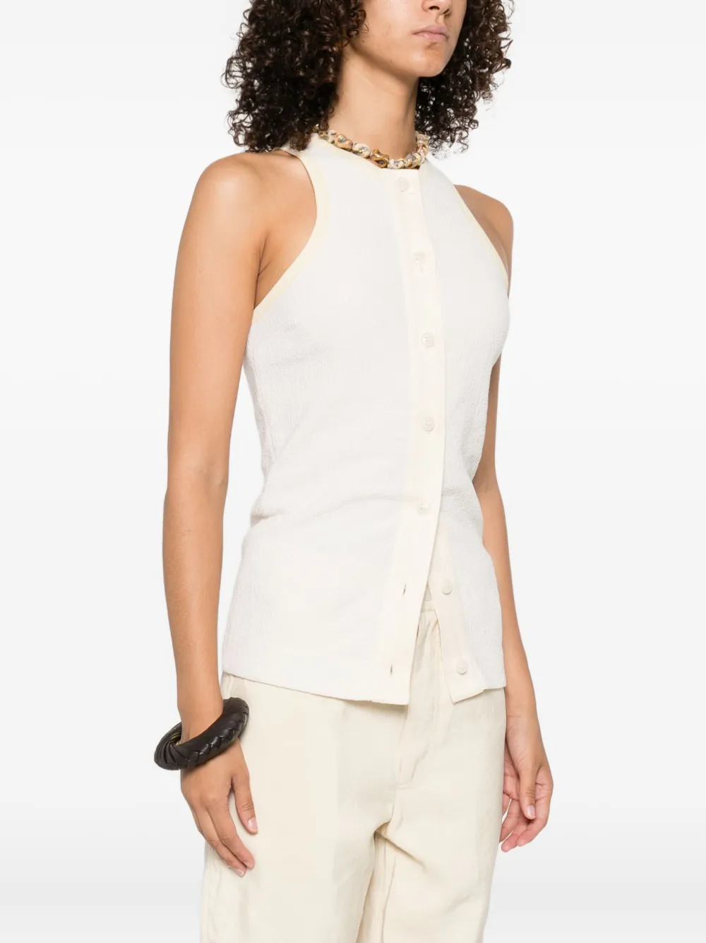 Nanushka ribbed button-placket top Beige