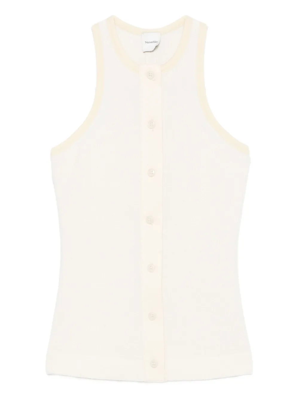 Nanushka ribbed button-placket top Beige