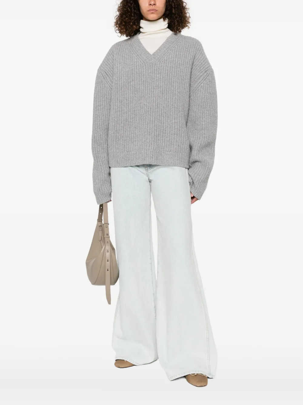 Nanushka Geribbelde sweater met V-hals Grijs