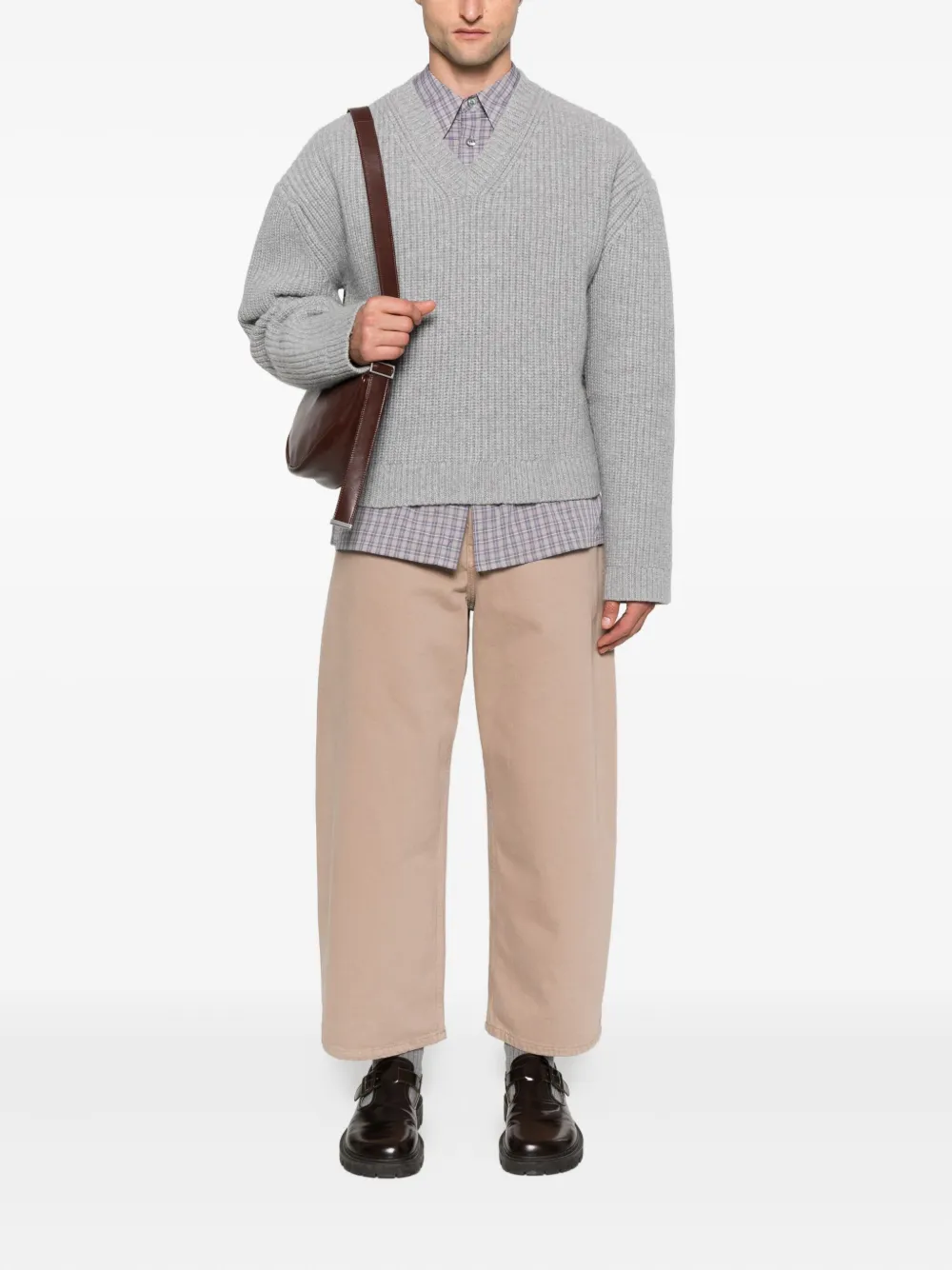 Nanushka Geribbelde sweater met V-hals Grijs