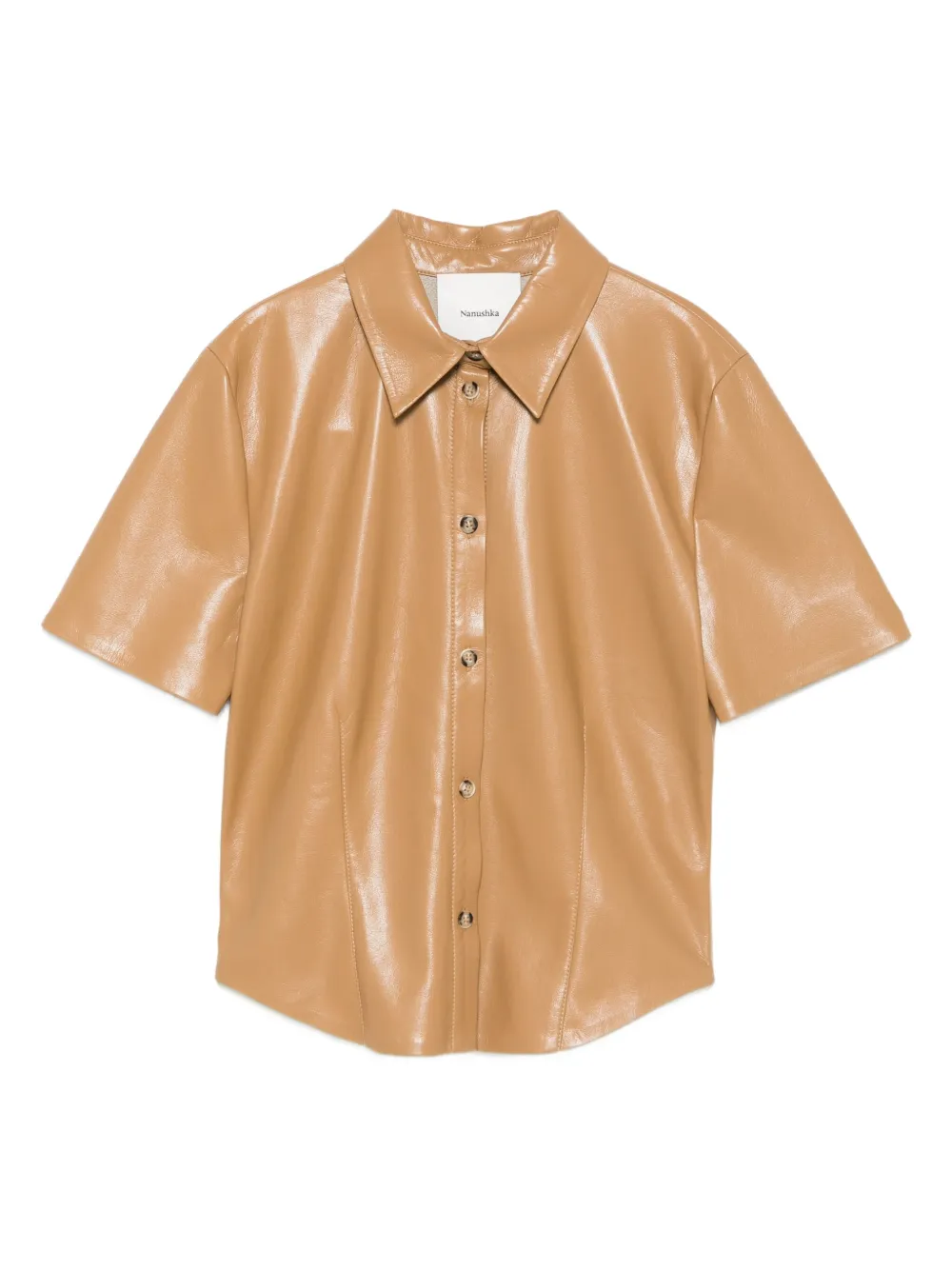 Nanushka Clare blouse met korte mouwen en knopen Beige