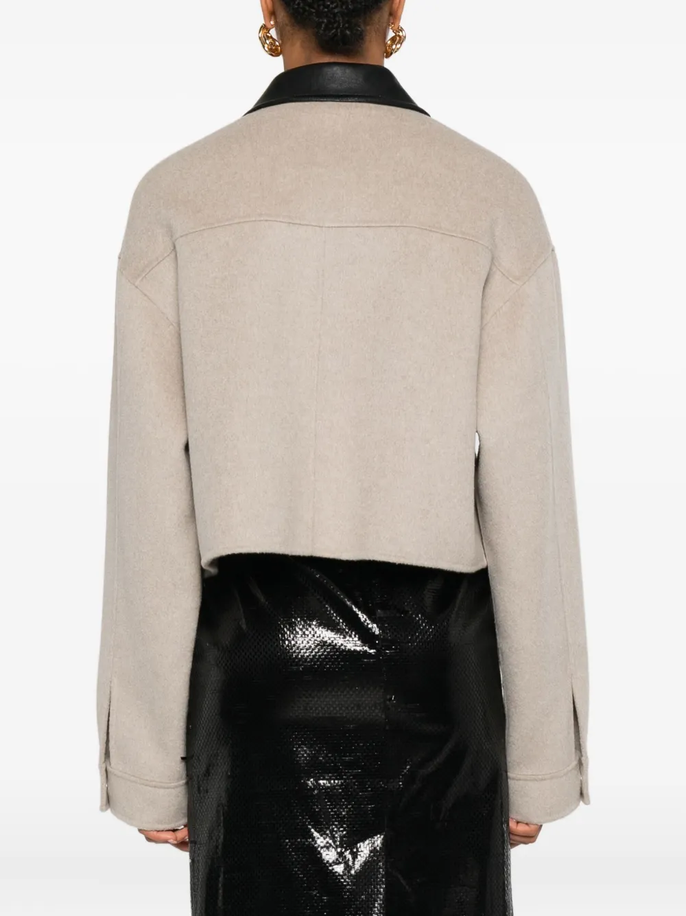 Nanushka Jack met leren kraag en rits Beige