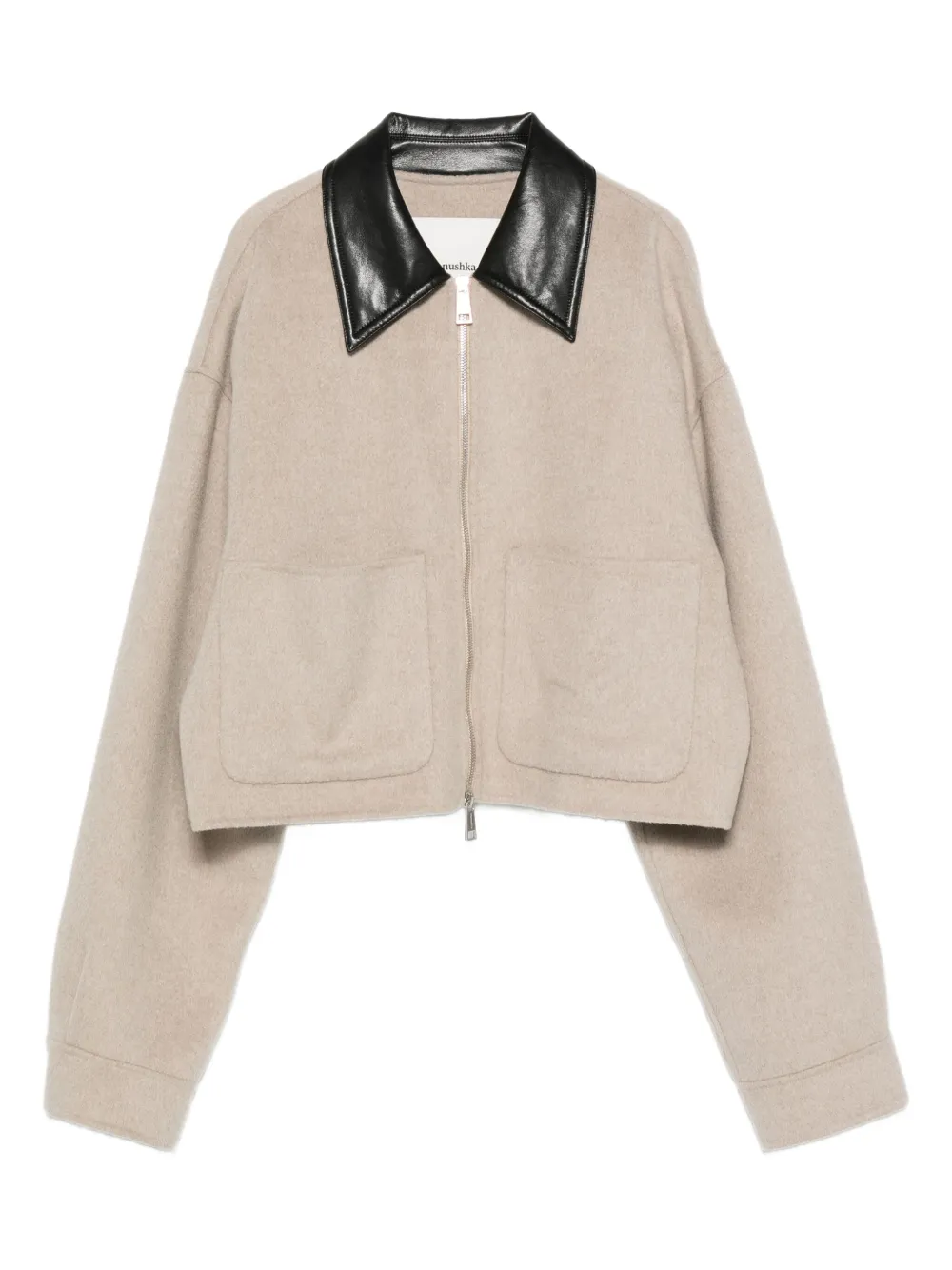 Nanushka Jack met leren kraag en rits Beige