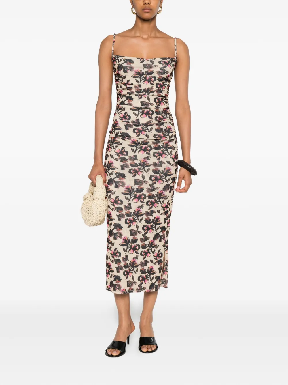 Nanushka Midi-jurk met bloemenprint Beige