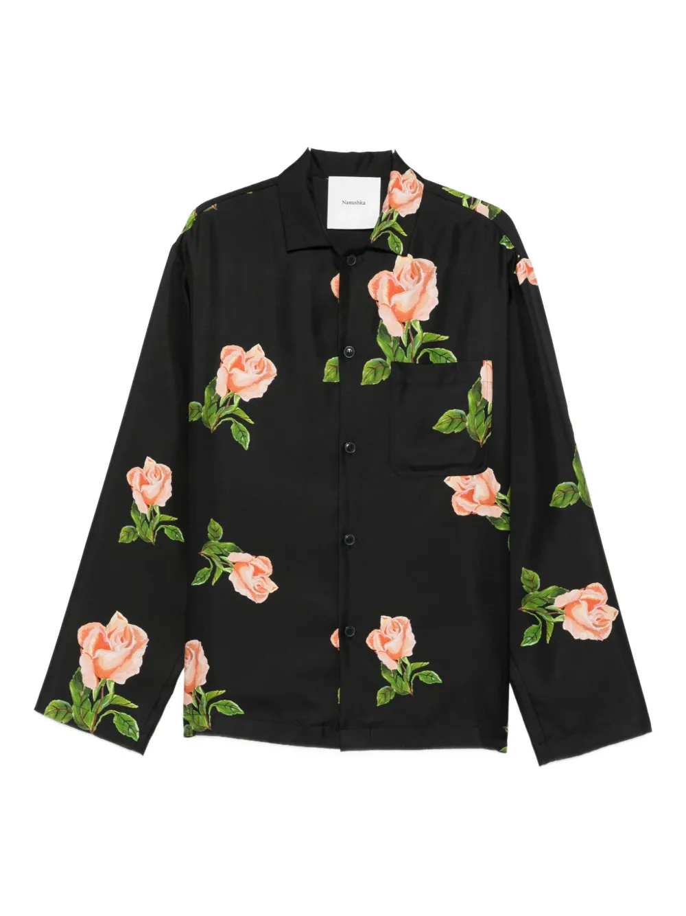 Nanushka Camicia con stampa rose e taschino sul petto - Nero
