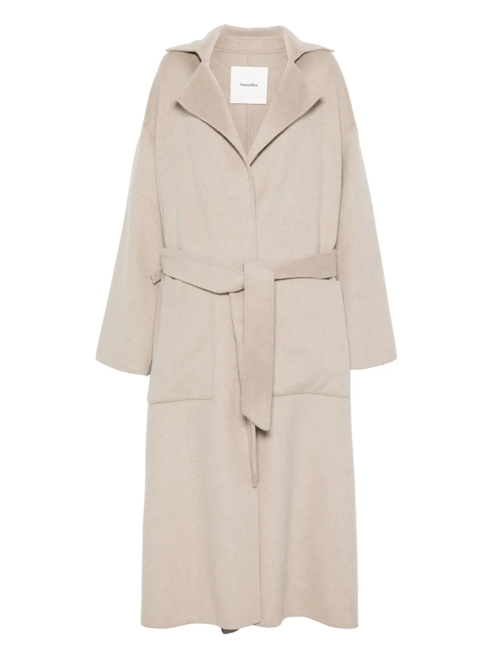 Nanushka Jas van wol-zijde met ceintuur Beige