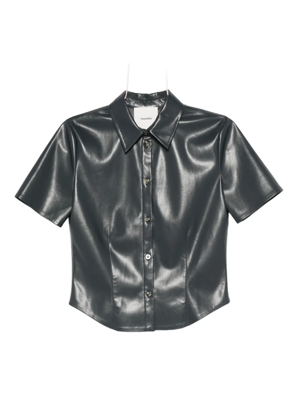 Nanushka Clare blouse met korte mouwen en knopen Blauw