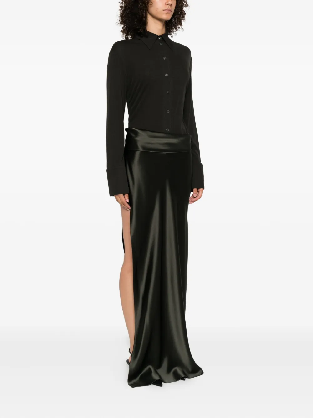 Nanushka Asymmetrische maxi-jurk met satijnen vlak Groen