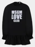 MSGM Kids logo-print ruffled dress - Black