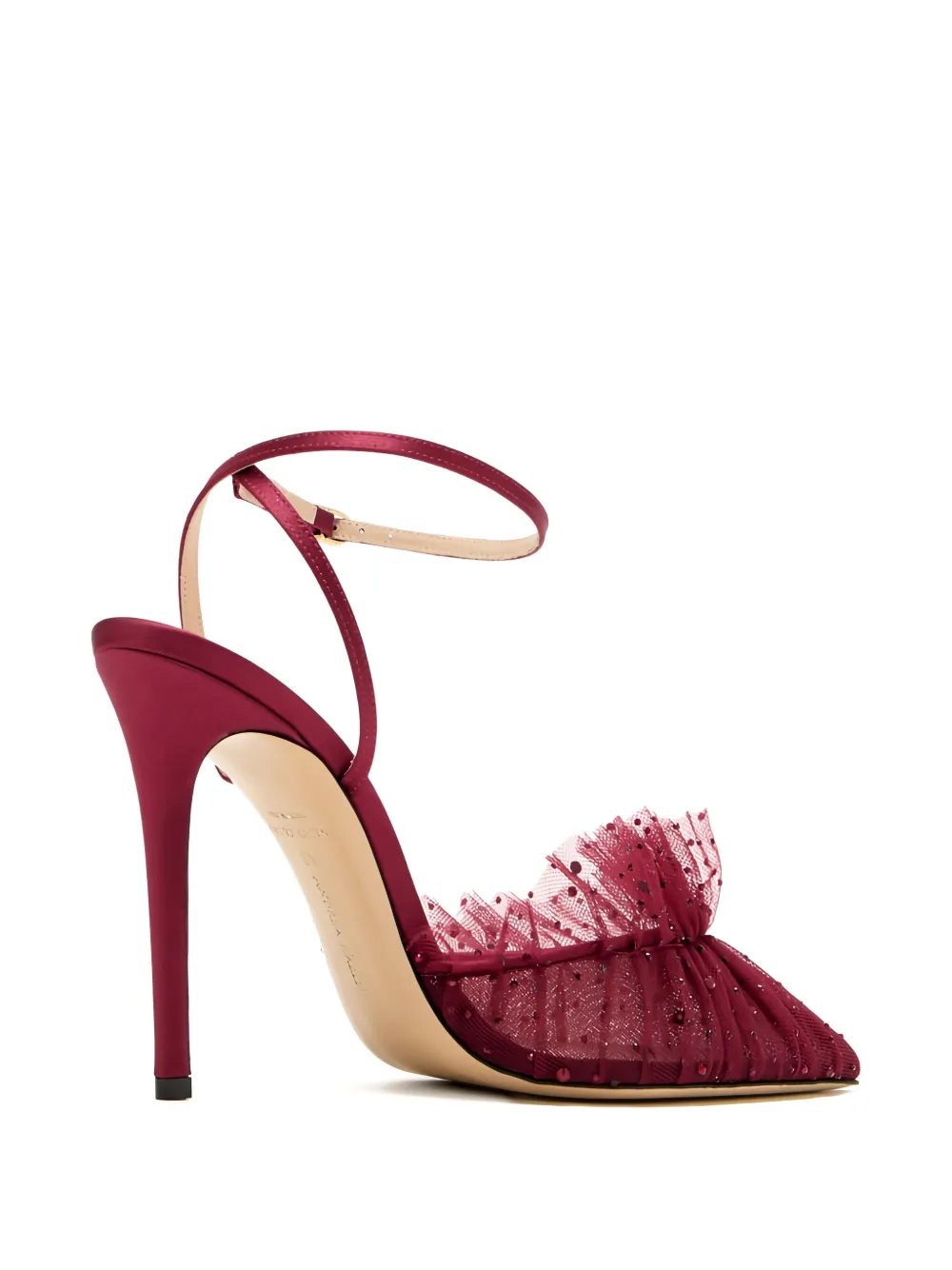 Andrea Wazen 105mm Franca Sparkle embellished ruffled pumps Red